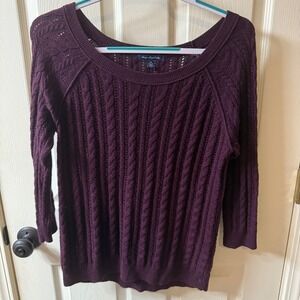 American Eagle Outfitters Womens M Burgundy Cable Knit Sweater 3/4 Sleeve